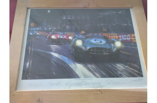 Litho : Aston Martin DBR1/5 & Ferrari 250 TR Le Mans victory 1959 - signed 4 pilots